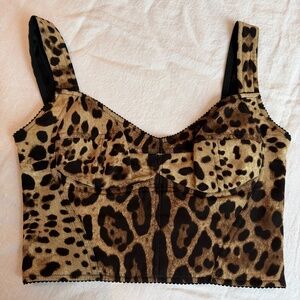 Dolce Gabbana Charmeuse Bustier in Silk Leopard Print